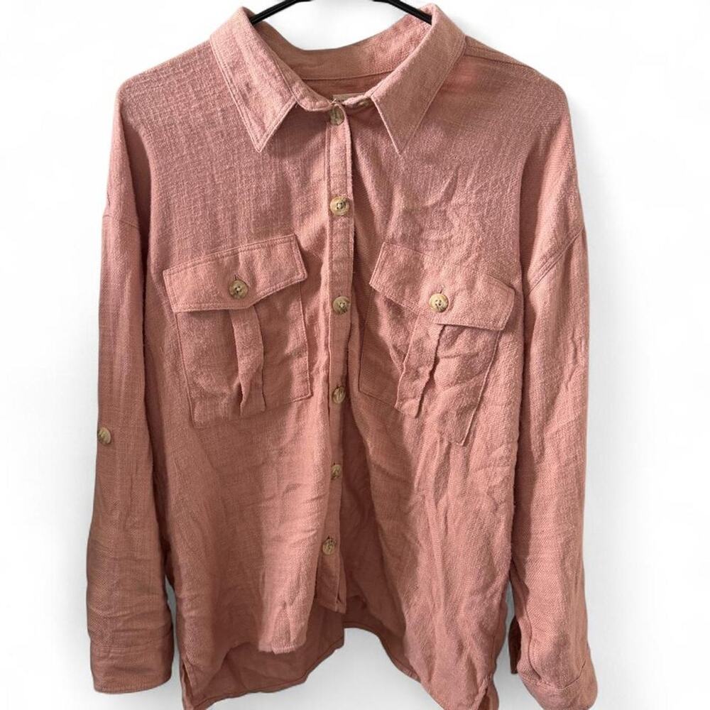 American Eagle Coral Pink Coastal Button Up Beach Coverup Shirt Size Large
